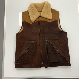 🔥🔥🔥 RRL Double RL Shearling Lined Leather Vest Brown Western Style L